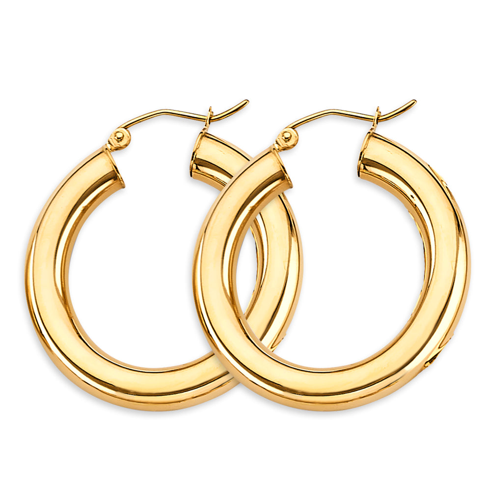 14K Yellow Gold Polished Dome Hoop Earrings 4.5mm thick aprox 1 1/4" in diameter