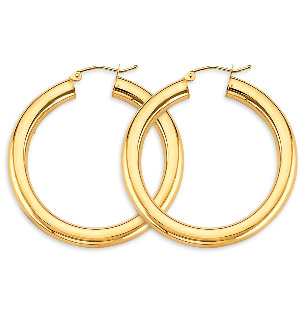 14K Yellow Gold Polished Dome Hoop Earrings 4.5mm thick aprox 1.5" in diameter