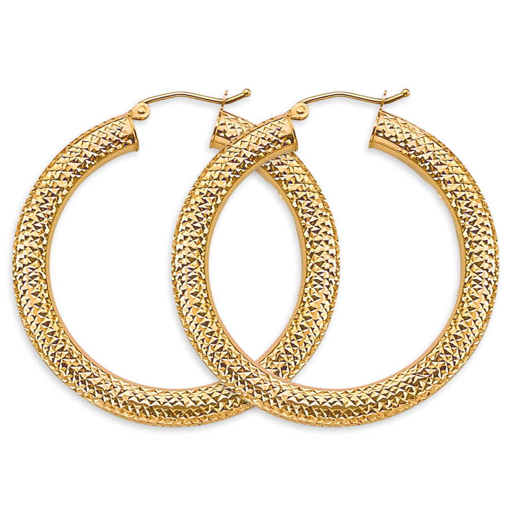 14K Yellow Gold Diamond-Cut Hoop Earrings 4.5mm thick aprox 1.5" in diameter