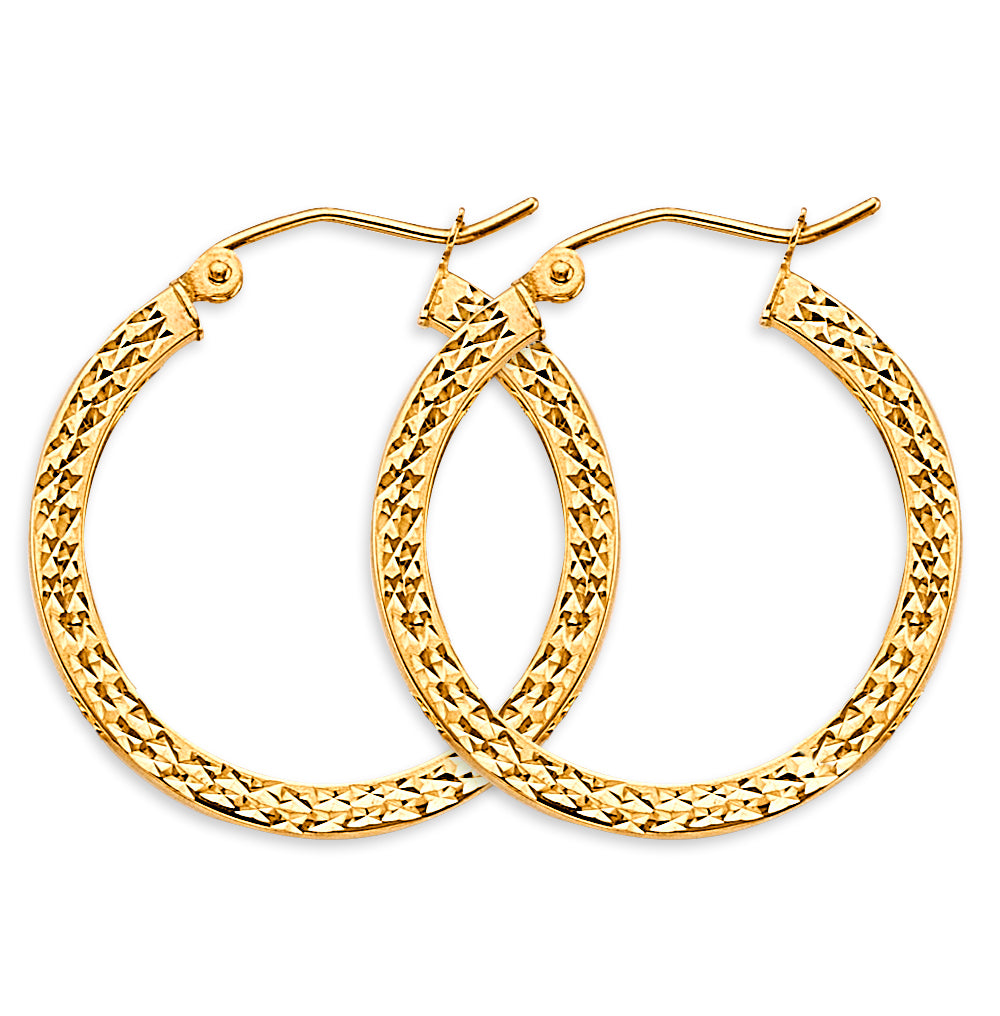 14K Yellow Gold Diamond-Cut Faceted Hoop Earrings aprox 1"" in diameter