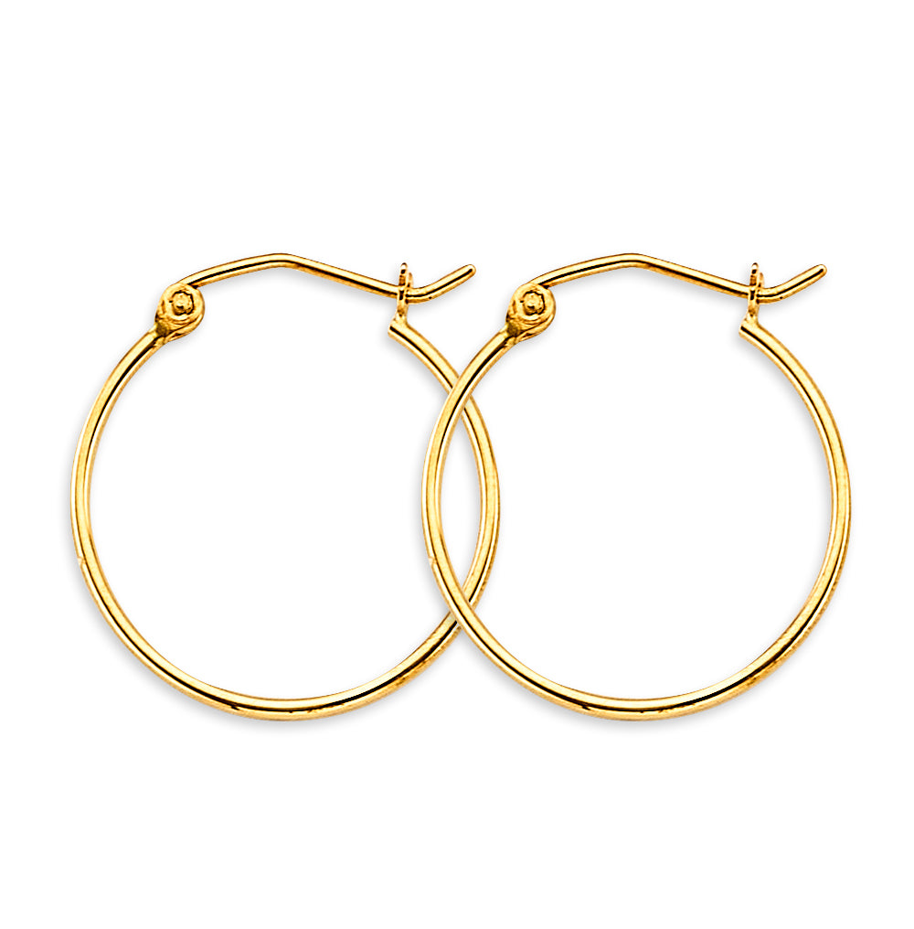 14K Yellow Gold Classic Hollow Hoop Earrings 1.0mm Thick aprox 3/4" in Diameter