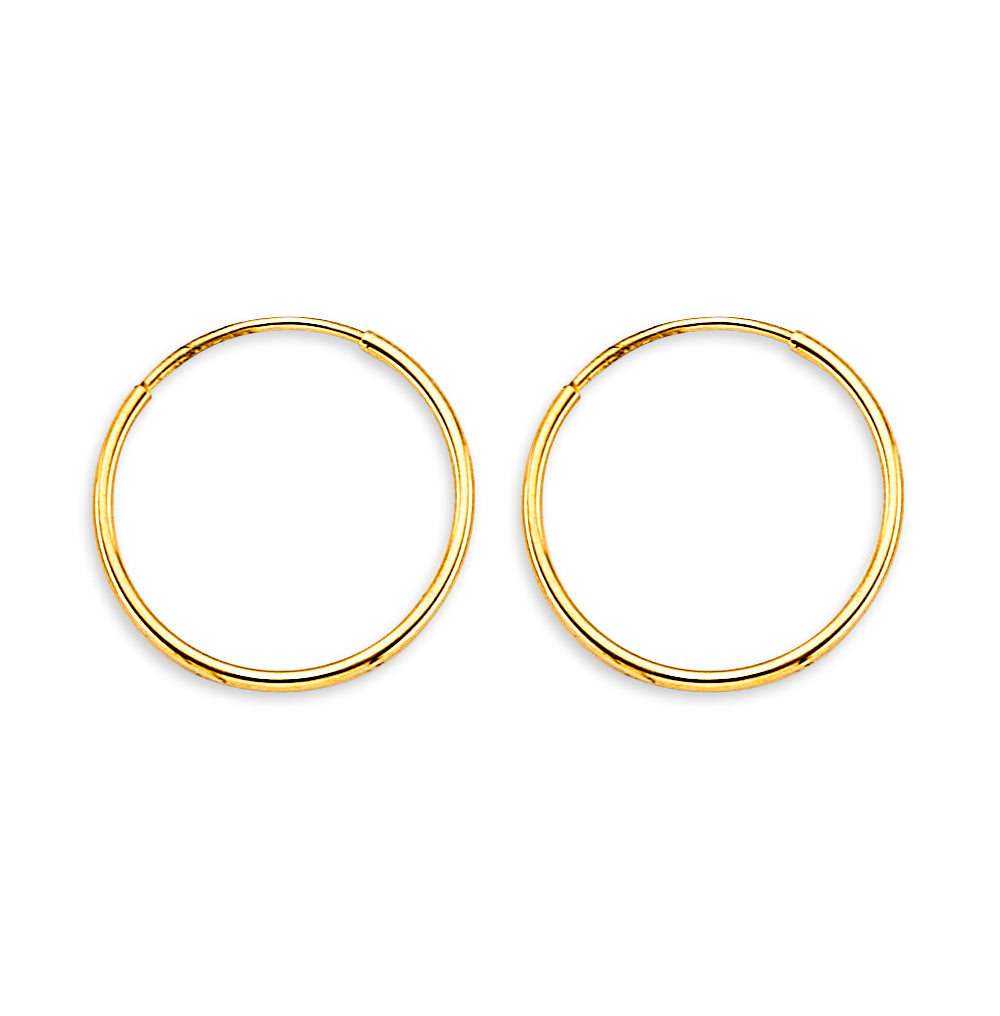 14K Yellow Gold Classic Hollow Hoop Earrings 1.0mm Thick aprox 1/2" in Diameter