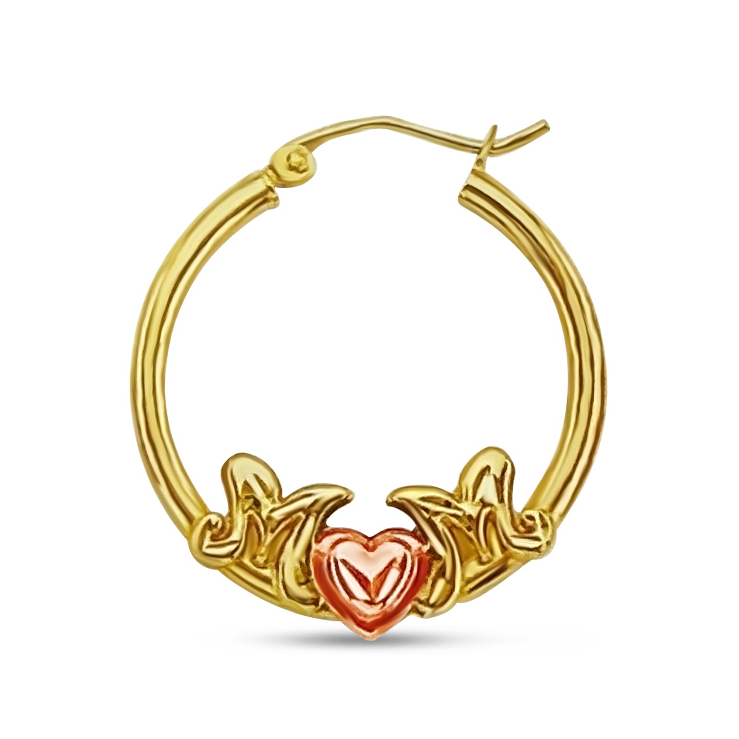 14K Two-Tone Gold MoM Heart Design Hoop Earrings aprox 1" in diameter
