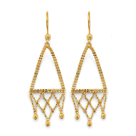14K Yellow Gold Beaded Lattice Style Drop Earrings