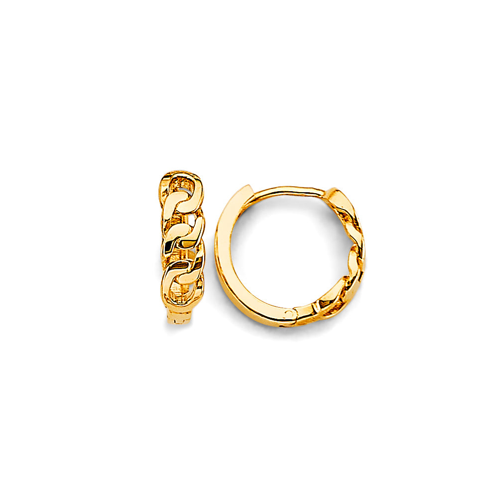 14K Yellow Gold Cuban Link Design Hoop Earrings aprox 1/2" in diameter