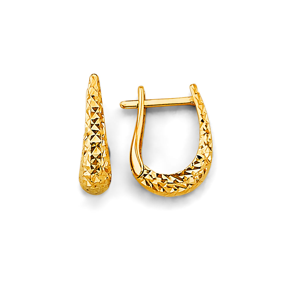 14K Yellow Gold Diamond-Cut Tapered Hoop Earrings aprox 3/4" tall