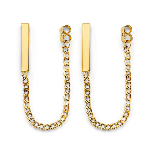 14K Yellow Gold Fancy Bar & Chain Dangle Earrings
