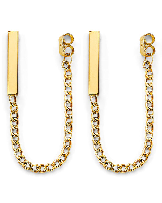 14K Yellow Gold Fancy Bar & Chain Dangle Earrings