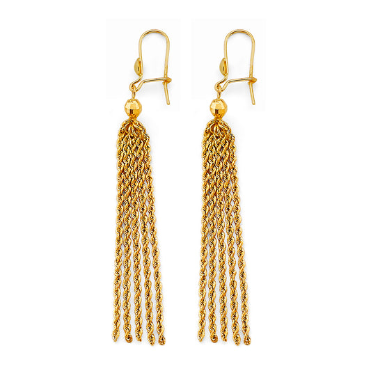14K Tri-Color Gold Elongated Link Design Dangle Earrings