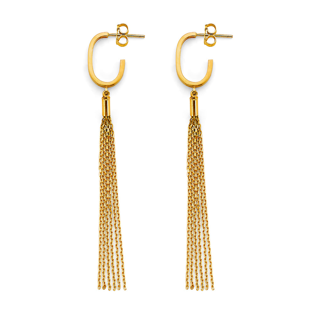 14K Yellow Gold Multi-Chain Tassel Dangle Earrings