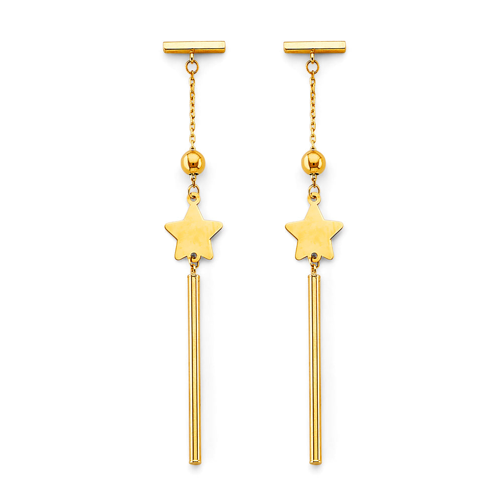 14K Yellow Gold Star Dangle Earrings