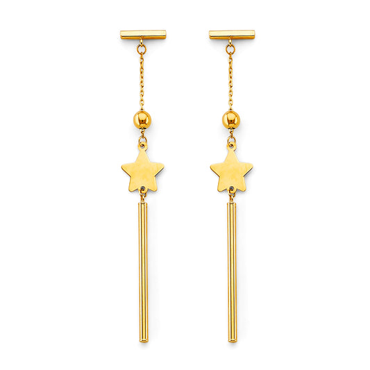 14K Yellow Gold Star Dangle Earrings