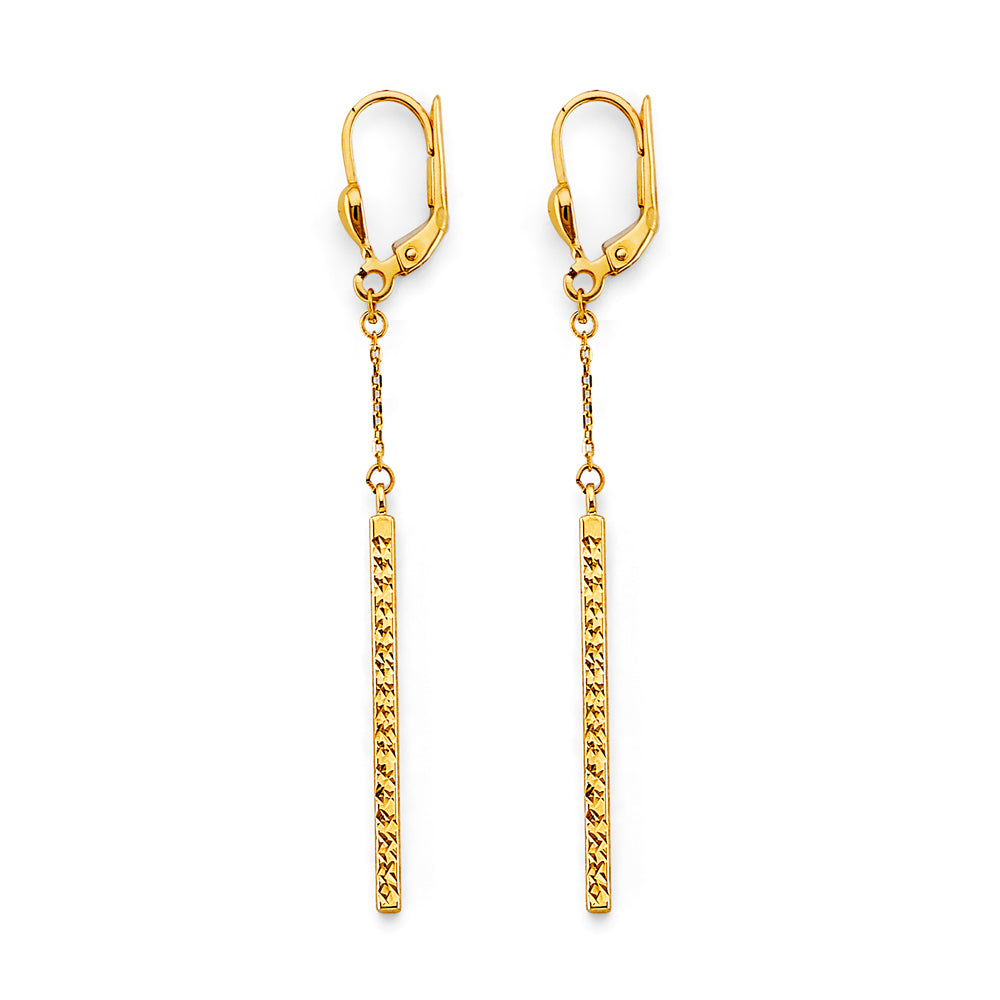 14K Yellow Gold Diamond-Cut Bar Dangle Earrings
