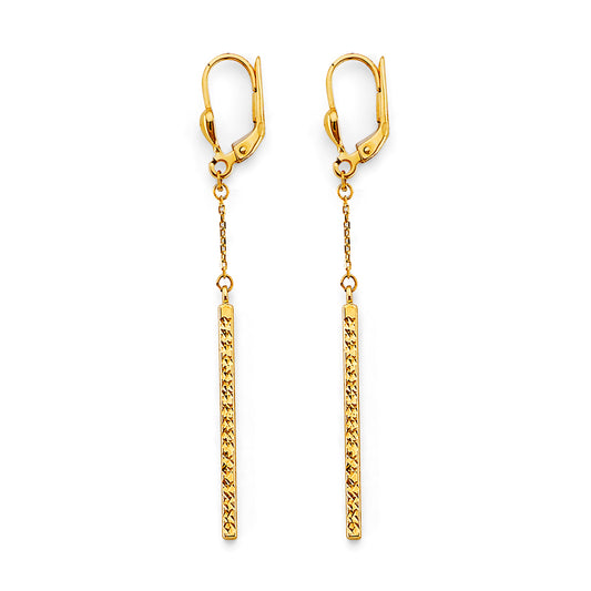 14K Yellow Gold Diamond-Cut Bar Dangle Earrings