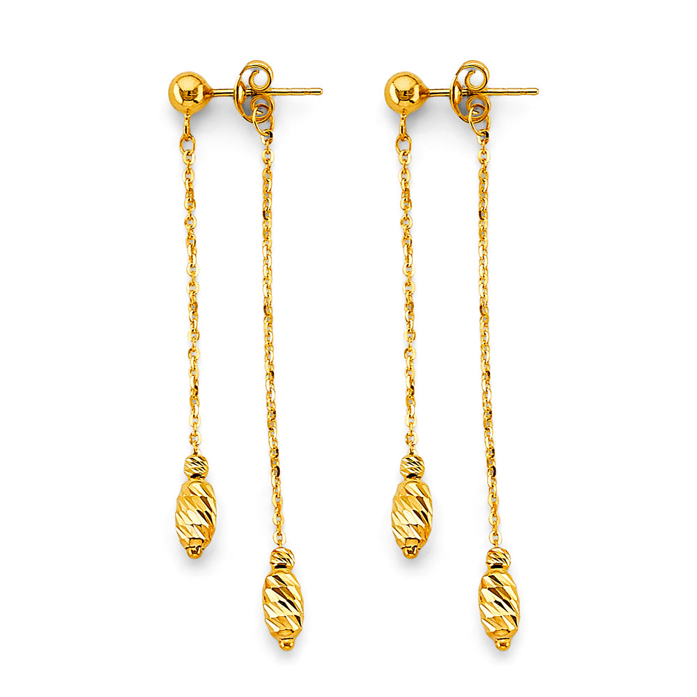 14K Yellow Gold Twisted Bead Dangle Earrings
