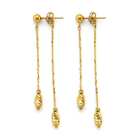 14K Yellow Gold Twisted Bead Dangle Earrings