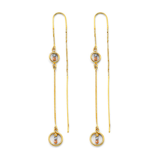 14K Tri-Color Gold Beaded Threader Dangle Earrings