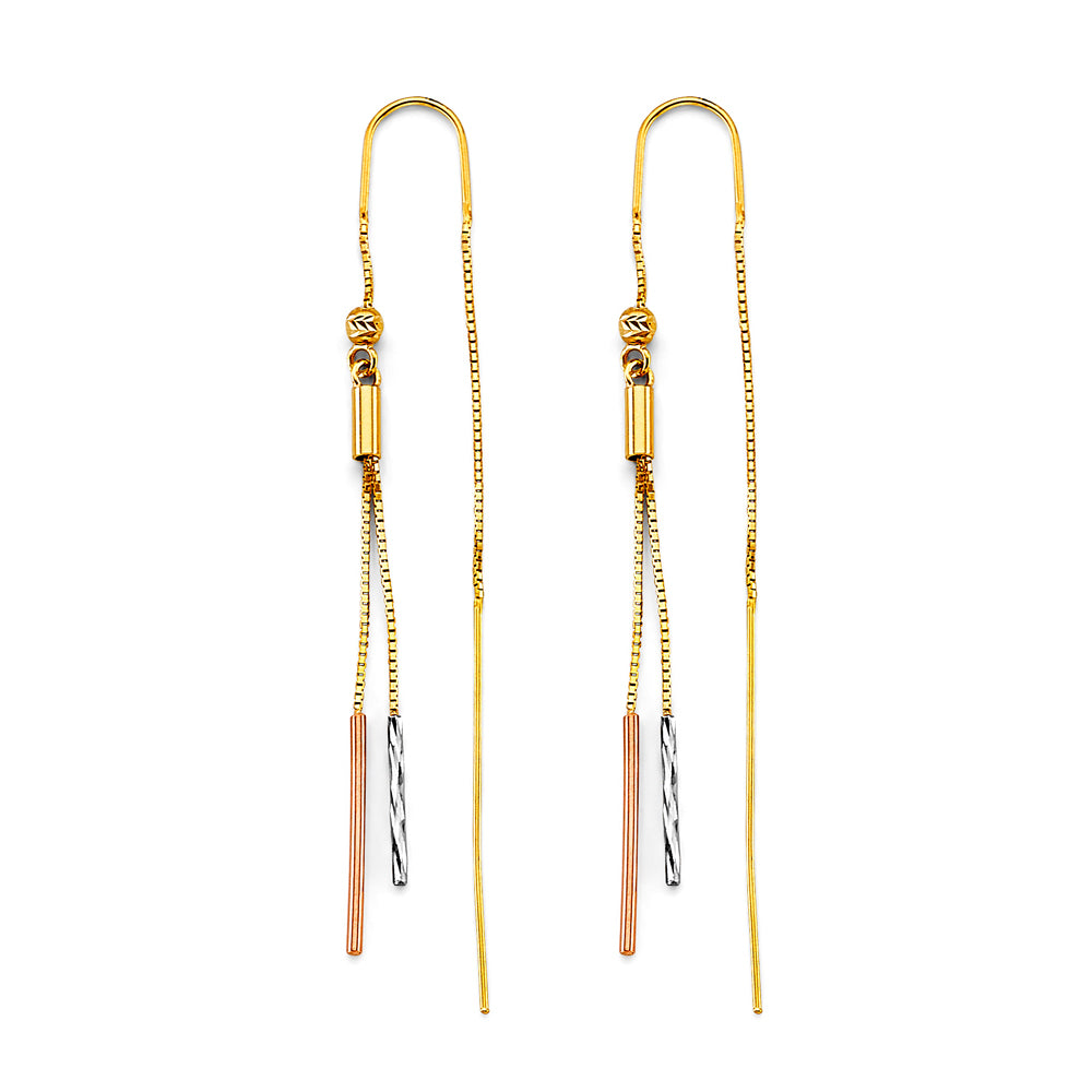 14K Tri-Color Gold Multi-Bar Threader Dangle Earrings