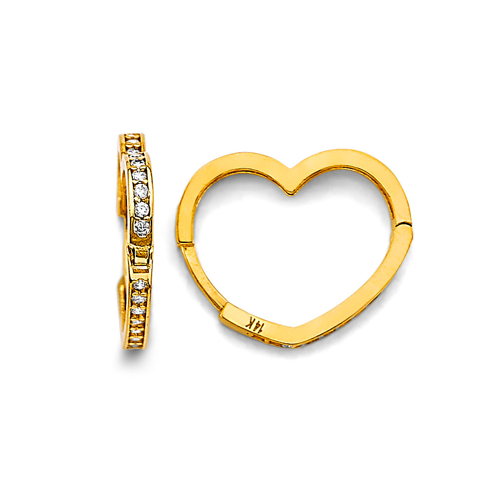 14K Yellow Gold Heart-Shaped CZ Hoop Earrings aprox 1/2" tall