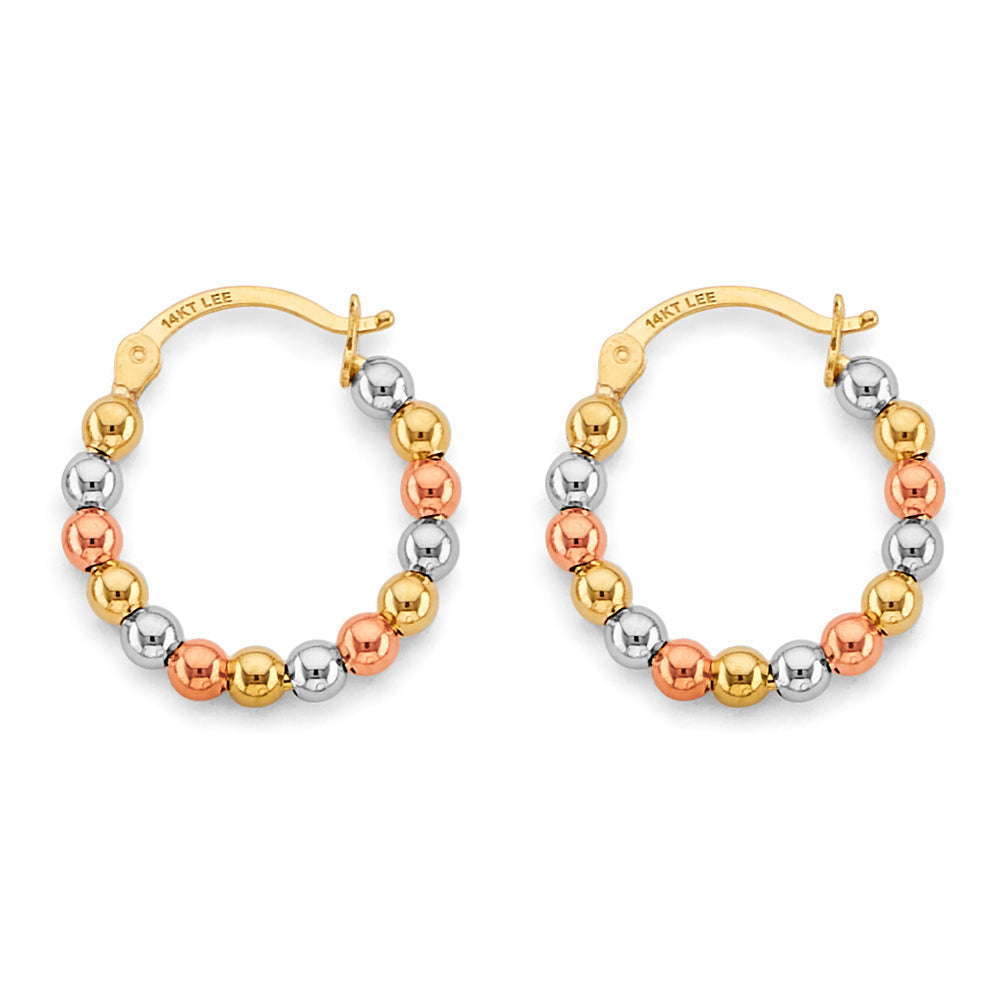 14K Tri-Color Gold Faceted Bead Hoop Earrings aprox 3/4" in diameter