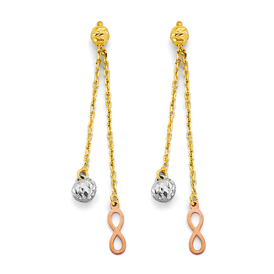 14K Tri-Color Gold Infinity Dangle Earrings