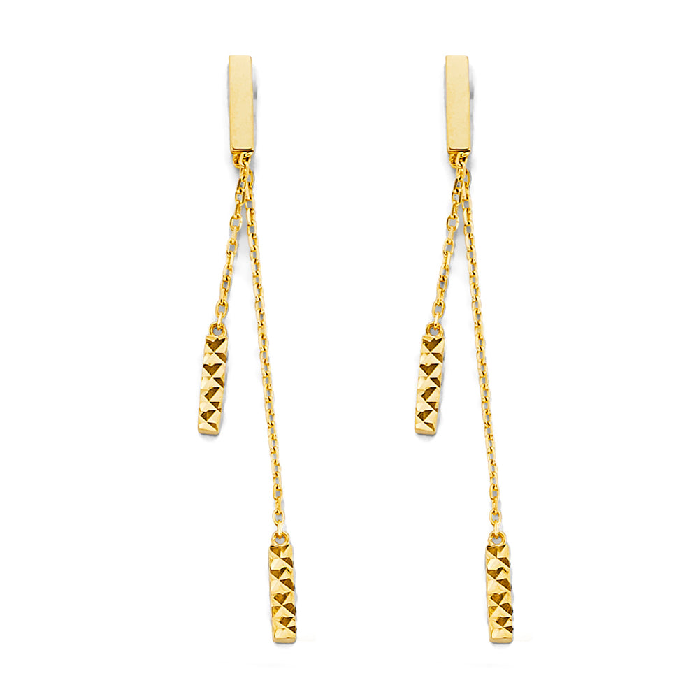 14K Yellow Gold Textured Double Bar Dangle Earrings