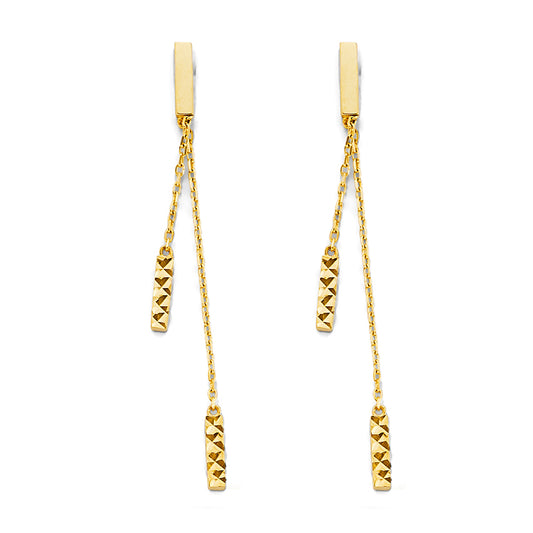 14K Yellow Gold Textured Double Bar Dangle Earrings
