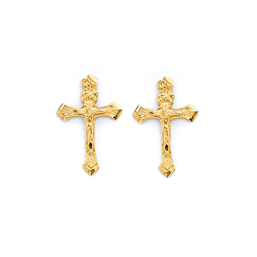14K Yellow Gold Crucifix Cross Studs