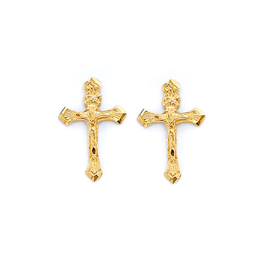 14K Yellow Gold Crucifix Cross Studs