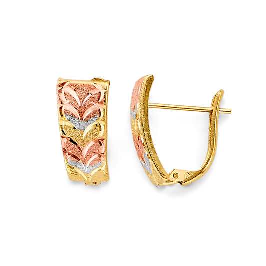 14K Tri-Color Gold Diamond-Cut Tapered Huggie Hoop Earrings