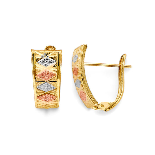 14K Tri-Color Gold Diamond-Cut Tapered Huggie Hoop Earrings