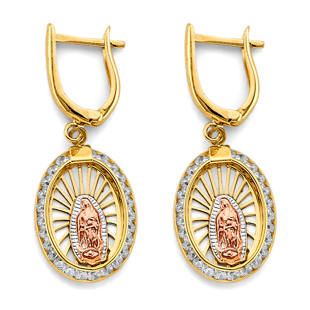 Oval Dangle Leverback Earrings With Cubic Zirconia Stones