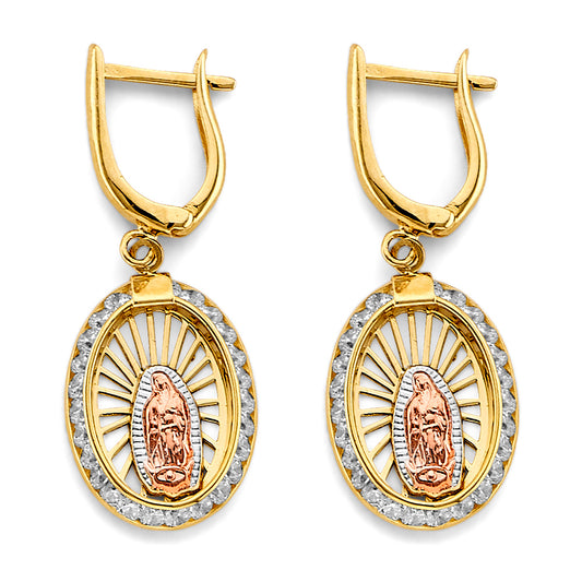 Oval Dangle Leverback Earrings With Cubic Zirconia Stones