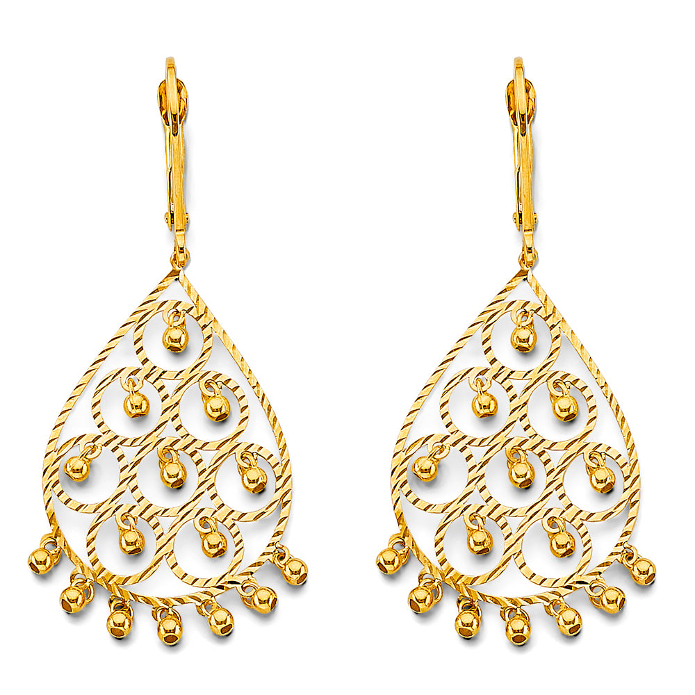 14K Yellow Gold Women’s Filigree Teardrop Dangle Earrings aprox 1 3/4" tall