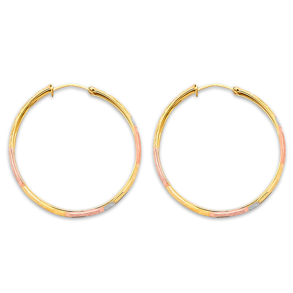 14K Tri-Color Gold Women’s Diamond-Cut Hoop Earrings aprox 1 1/4" tall