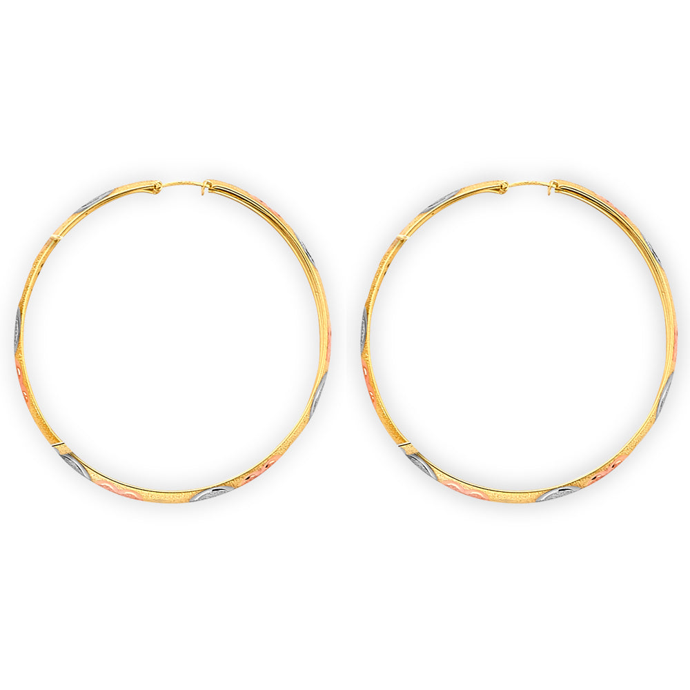 14K Tri-Color Gold Women’s Diamond-Cut Hoop Earrings aprox 1 3/4" tall