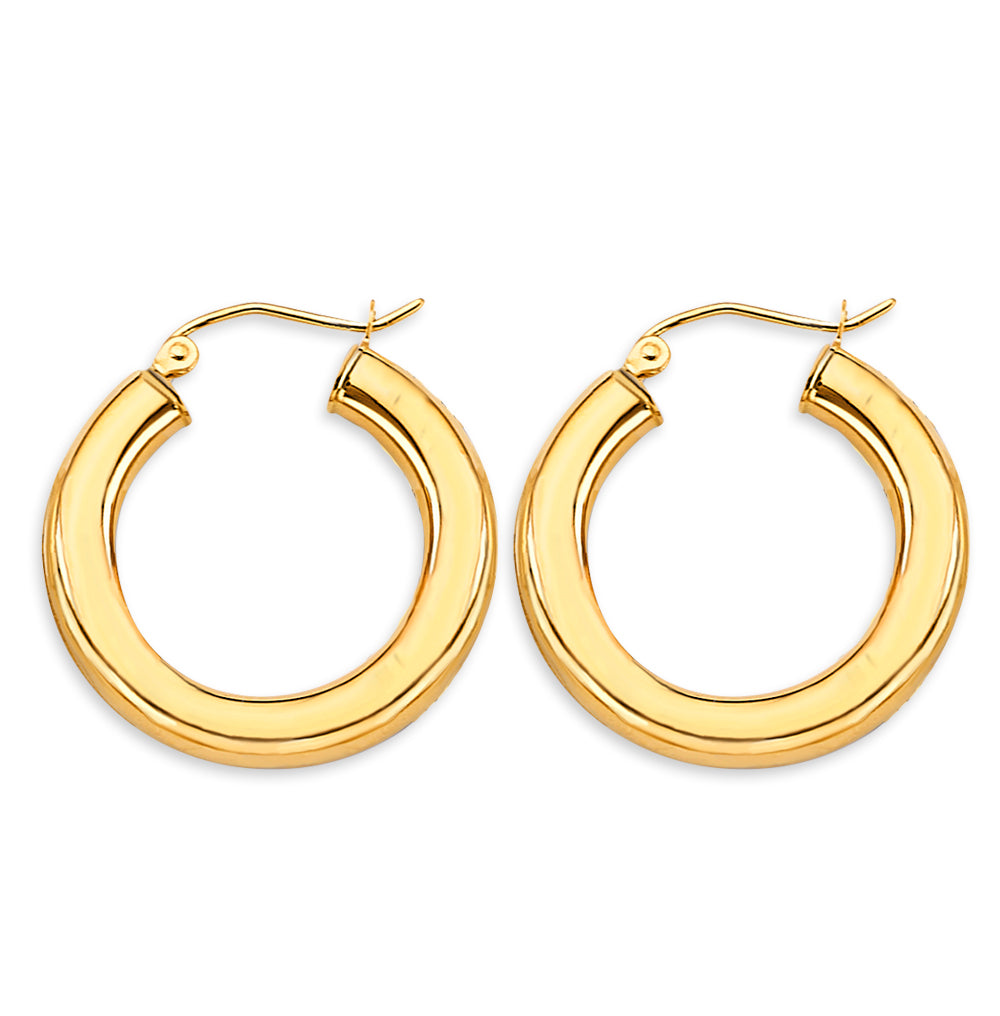 14K Yellow Gold Polished Dome Hoop Earrings 4.5mm thick aprox 3/4" in diameter
