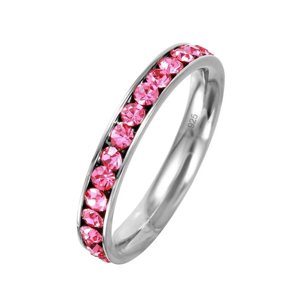 925 Sterling Silver Rhodium Plated Birthstone October Channel Eternity Band