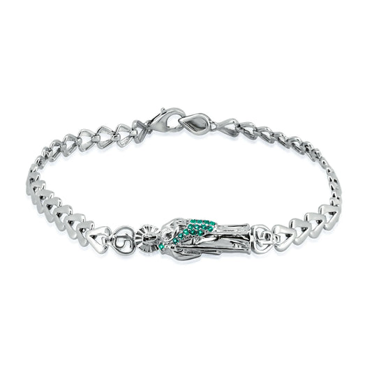 925 Sterling Silver Rhodium Plated St Jude Green CZ Quincinera 4.5mm Bracelet