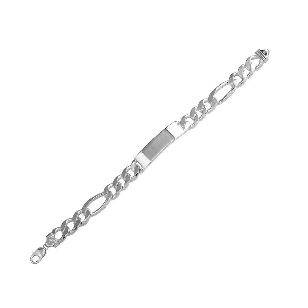 925 Sterling Silver High Polished Engravable ID Super Flat Figaro 220 Bracelet 8.4mm
