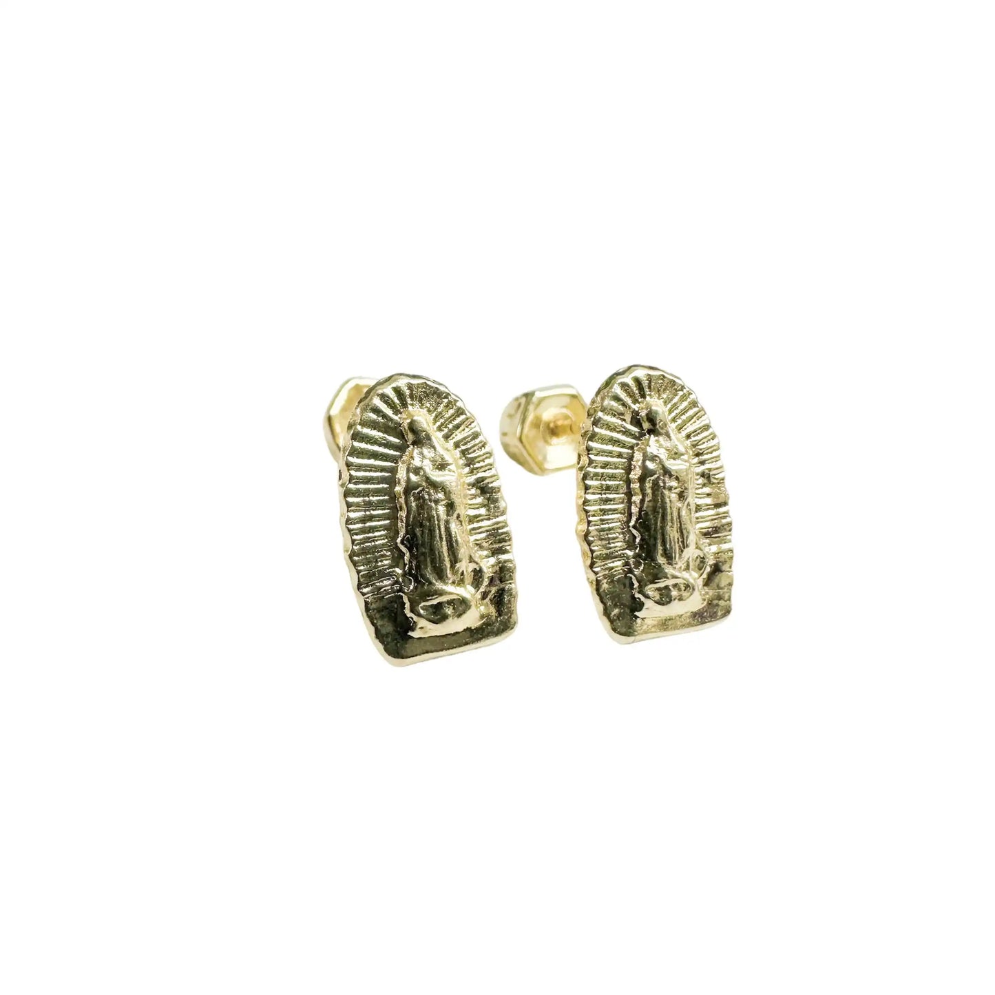 14 Karat Yellow Gold Our Lady of Guadalupe Screw Back Earrings