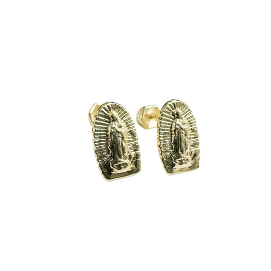 14 Karat Yellow Gold Our Lady of Guadalupe Screw Back Earrings