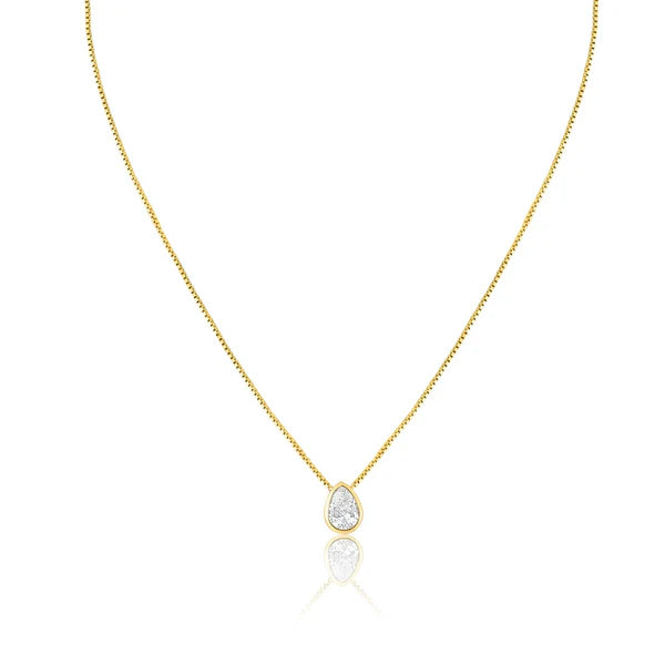 Gold Plated Teardrop Clear CZ Pendant Necklace