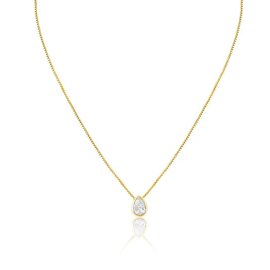 Gold Plated Teardrop Clear CZ Pendant Necklace