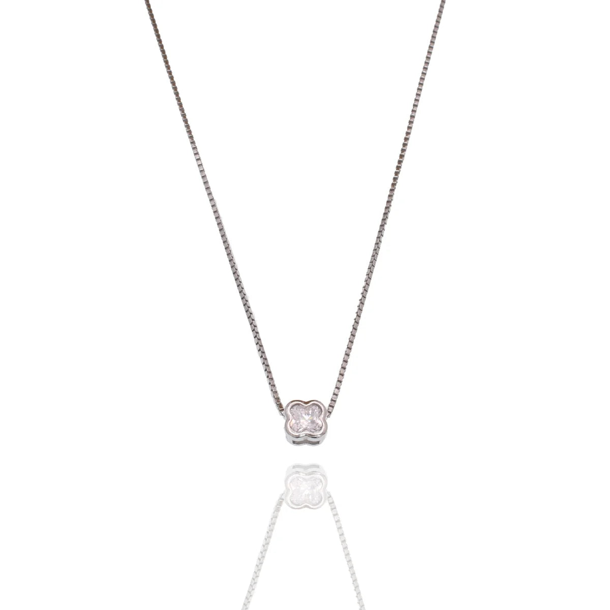 925 Sterling Silver Rhodium Plated 5.3mm Four Leaf Clover on Adjustable Box Chain Necklace