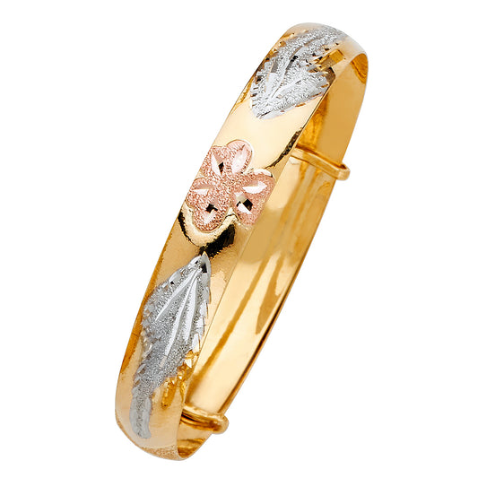 14K Tri-Color Gold Adjustable Children's Bangle 8mm wide
