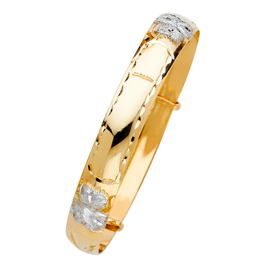 14K Two-Tone Gold Adjustable Children's ID Bangle 8mm wide