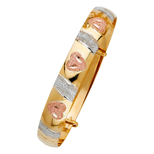 14K Tri-Color Gold Adjustable Children's Bangle 8mm wide
