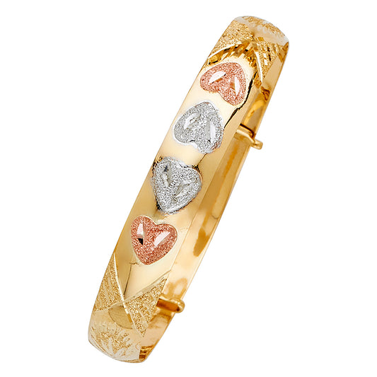 14K Tri-Color Gold Adjustable Children's Bangle 8mm wide