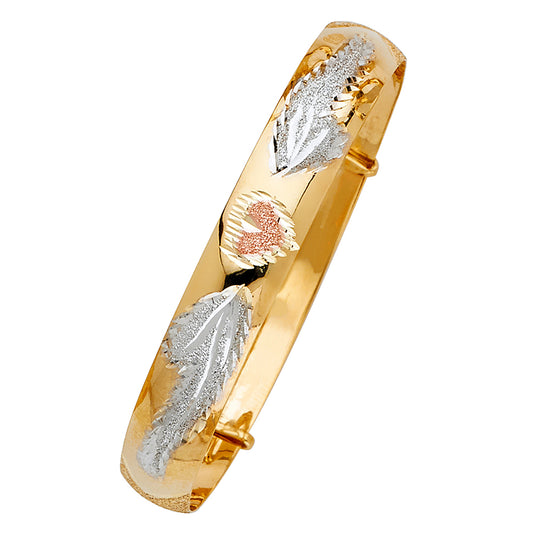 14K Tri-Color Gold Adjustable Children's Bangle 8mm wide